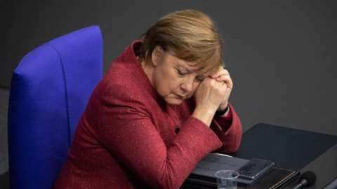 Ángela Merkel durante la sesión en el Parlamento Alemán.