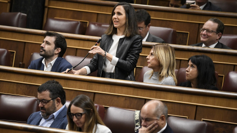 La secretaria general de Podemos, Ione Belarra, durante su intervención en el Congreso este miércoles.