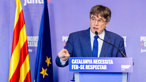 El candidat de Junts, Carles Puigdemont, en un acte de precampanya.