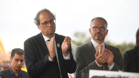 Quim Torra y Josep Costa, en el acto ante la puerta de la prisión de Lledoners. @JuntsXCat