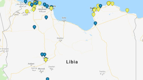 Imagen de los centros de detención reportados por el proyecto GDP en Libia. Fuente: GDP.