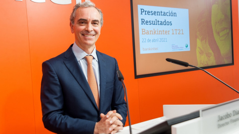 El director financiero de Bankinter, Jacobo Díaz, durante la presentación de resultados del primer trimestre de 2020.