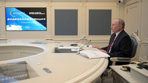 El presidente ruso, Vladimir Putin, este jueves en una reunión por videoconferencia.