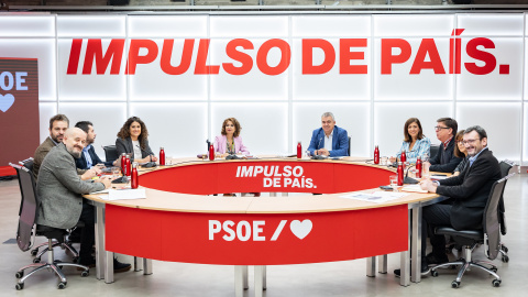 Imagen de una reunión del Comité Organizador del Congreso Federal del PSOE en Ferraz la semana pasada.