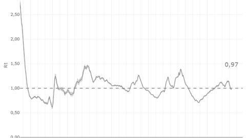 El número de reproducción básico instantáneo (Rt) es el número promedio de casos secundarios que cada sujeto infectado puede llegar a infectar en una etapa de tiempo (t). Estimaciones realizadas con los datos individualizados notificados a la RENAVE.