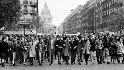 Protesta en la Universidad de la Sorbna en 1961 contra la guerra en Algeria.