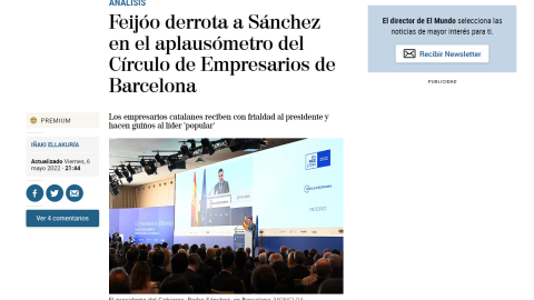 Una captura de pantalla de la información de El Mundo sobre Feijóo y Sánchez