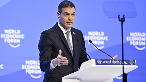 El presidente del Gobierno, Pedro Sánchez, interviene en en el Foro Económico Mundial que se celebra en Davos.