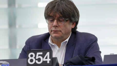 Carles Puigdemont durante un debate en el Parlamento Europeo de Estrasburgo, Francia, a 18 de enero de 2023.