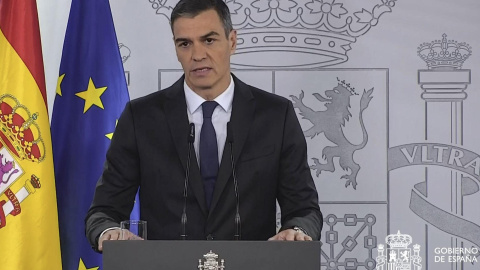 Declaración institucional del presidente del Gobierno, Pedro Sánchez, en el Palacio de la Moncloa.