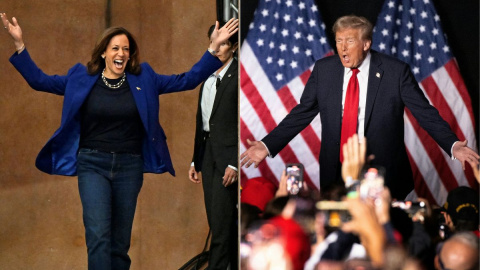 Combo de imágenes de Kamala Harris y Donald Trump.