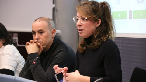 Janet Sanz, en un moment de la Comissió d'Ecologia, Urbanisme, Infraestructures i Mobilitat de l'Ajuntament de Barcelona