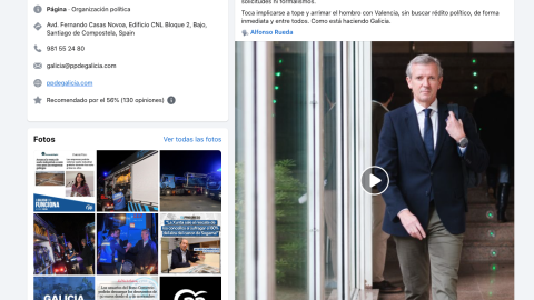 5/11/24 Captura de pantalla de la página del PPdeG en Facebook con un post sobre la ayuda institucional de la Xunta a Valencia acompañado de un video de Alfonso Rueda