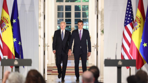 El expresidente de EEUU, Joe Biden, junto a Pedro Sánchez en Moncloa en 2022.