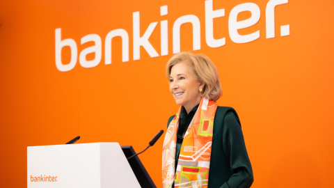 La consejera delegada de Bankinter, María Dolores Dancausa, durante la presentación de los resultados de la entidad bancaria de 2022, en su se de  en Madrid. EFE/ Maximo Garcia De La Paz