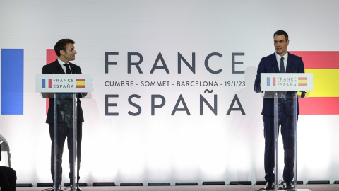 19/01/2023 - Emmanuel Macron i Pedro Sánchez a la cimera bilateral hispano-francesa d'aquest dijous a Barcelona.