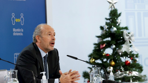 El ministro de Justicia, Juan Carlos Campo, en la  rueda de prensa tras la reunión del Consejo de Ministros celebrado en la Moncloa. EFE/ Chema Moya