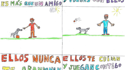 Un dibujo de Pablo, un alumno de un colegio de Valladolid, sobre los derechos de los animales.