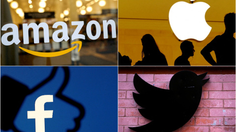 Los logos de Amazon, Apple, Facebook y Twitter.