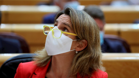 La ministra de Transición Ecológica y Reto Demográfico, Teresa Ribera, durante una sesión de control en el pleno del Senado este martes en Madrid.