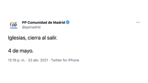 Captura de pantalla del tuit del PP de Madrid.