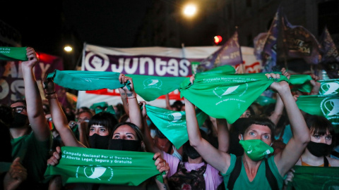 Manifestación en Buenos Aires para reclamar la legalización del derecho al aborto libre y gratuito.