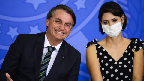 26/12/2020. La primera dama, Michelle Bolsonaro, y su marido, Jair Bolsonaro. - Agência Brasil