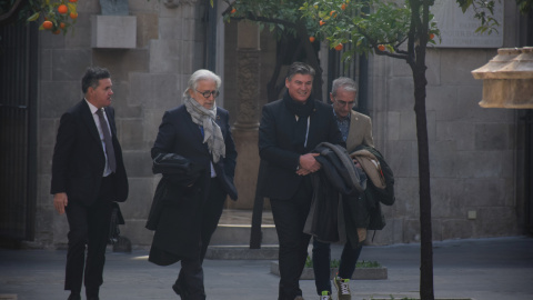 Els presidents de Foment del Treball i Pimec, Josep Sánchez Llibre i Antoni Cañete, aquest dilluns al Palau de la Generalitat.