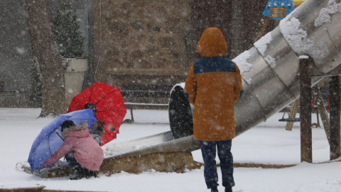 Un grup de nens jugant amb la neu