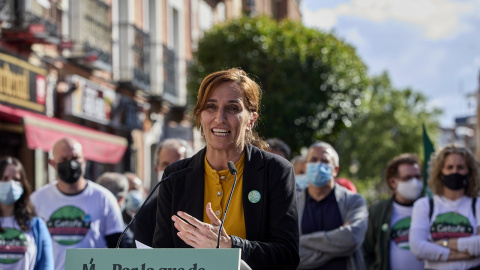 La candidata de Más Madrid a la Presidencia de la Comunidad de Madrid, Mónica García interviene durante un acto del partido