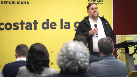 29/11/2022.  El presidente de ERC, Oriol Junqueras, durante el acto ‘Prou Repressió’ celebrado por Esquerra Republicana de Catalunya (ERC), a 29 de noviembre de 2022, en Girona