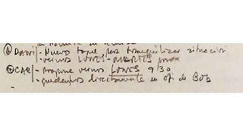 Apuntes de la agenda de Villarejo del 20 de octubre de 2014 con referencias a Daniel Montero y Alfonso Carrascosa ("CAR")