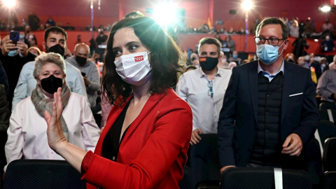 La presidenta de la Comunidad de Madrid y candidata del PP a la reelección, Isabel Díaz Ayuso, durante un acto de campaña celebrado este lunes en Torrejón de Ardoz.