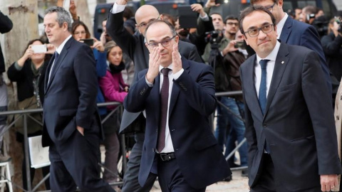 Los exconsellers Jordi Turull y Josep Rull a su llegada a la Audiencia Nacional. EFE/Archivo