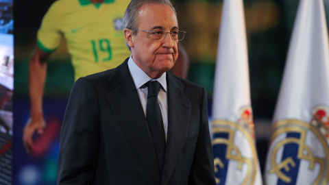 Florentino Pérez, presidente del Real Madrid durante la presentación de Reinier Jesus Carvalho como nuevo jugador del Real Madrid CF en el Santiago Bernabéu el 18 de enero de 2020 en Madrid. Irina R. H. / AFP7 / Europa Press