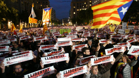 Concentración en Barcelona a favor de la libertad de los presos políticos.