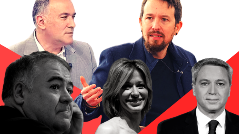 Imagen combinada de Xabier Fortes, Pablo Iglesias, Antonio Ferreras, Susanna Griso y Vicente Vallésl. — Europa Press/TVE/Tremending