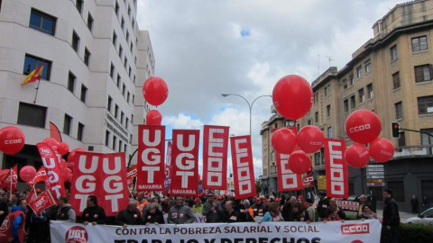 Manifestación del Primero de Mayo, convocada por CCOO y UGT, en Pamplona. E.P.