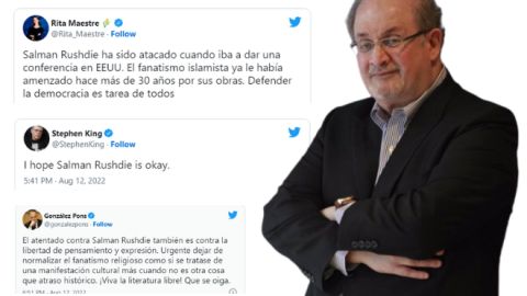 Imagen combinada de Salman Rushdie y varios tuits. - Europa Press / Twitter