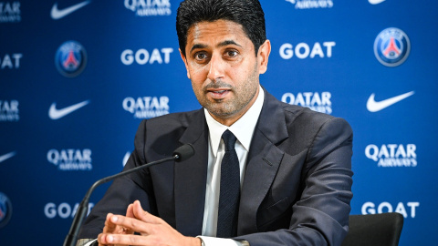 El presidente del PSG, Nasser, Al Kelaïfi, durante la rueda de prensa de presentación de Luis Enrique como nuevo entrenador del club.