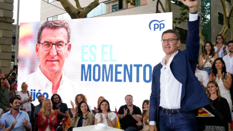 06/07/2023 - Alberto Núñez Feijóo a l'acte de l'inici de campanya del PP per a les eleccions generals del 23-J, celebrat a Castelldefels.