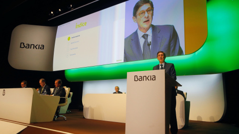 El presidente de Bankia, Jose Ignacio Goirigolzarri, durante la junta de accionista de la entidad en Valencia donde se ha aprobado la fusiñon con BMN. REUTERS/Heino Kalis