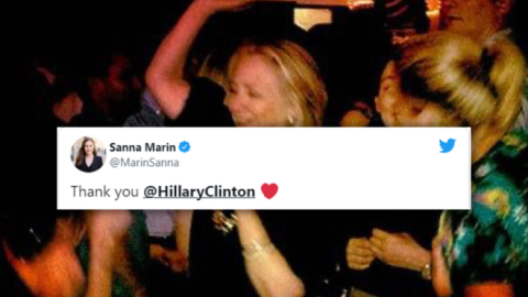 Imagen combinada de un tuit de Sanna Marin y Hillary Clinton. - Twitter