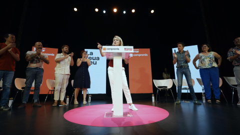 La candidata de Sumar a la presidencia del Gobierno, Yolanda Díaz, en un acto en Valencia a sábado 8 de julio.