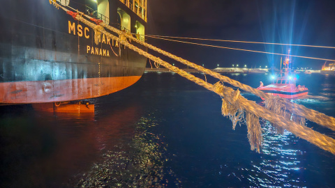 El portacontenedores MSC Marta, atracado en Las Palmas de Gran Canaria, a 11 de julio de 2023.