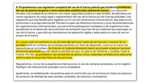 12/07/2023 - Referencia a las pelotas de goma en el programa electoral de SUMAR.