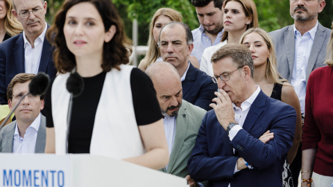 Isabel Díaz Ayuso durante la presentación de la candidatura por Madrid para las elecciones del 23 de julio, en Plaza de España, a 5 de julio de 2023, en Madrid.