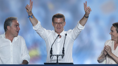 El candidato del PP a la Presidencia del Gobierno de España, Alberto Núñez Feijóo, tras los resultados del 23J, en Madrid, a 23 de julio de 2023.