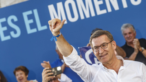 Alberto Núñez Feijóo, durante el acto electoral que los populares han celebrado este jueves 13 de julio de 2023 en Burgos.