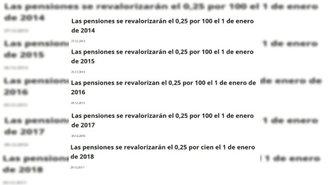 Notas de prensa del Gobierno anunciando la revalorización de las pensiones